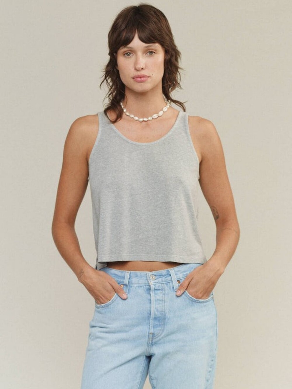 JUNGMAVEN Hemp Organic Cotton Relaxed Fit Tank Women's L Gray Texturwd Hippie